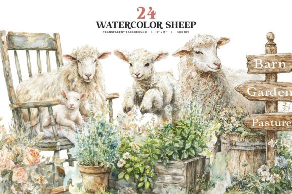 Download Watercolor Sheep Clipart PNG Set - Watercolor sheep clipart Collection