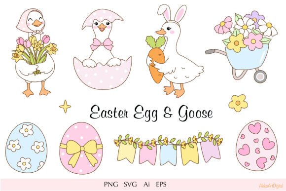 Download Cute Easter Goose &amp; Eggs PNG SVG Clipart - Egg Collection