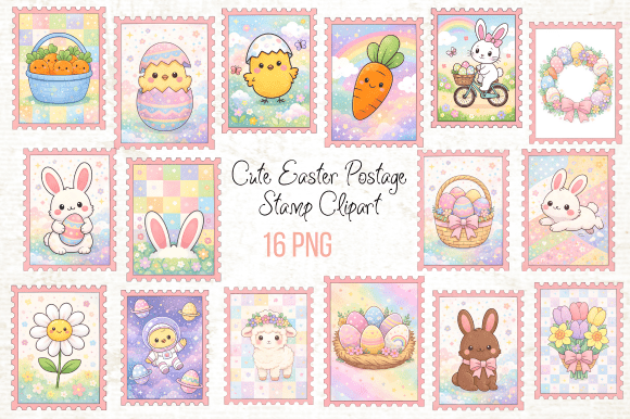Download Cute Easter Postage Stamp Clipart PNG - Premium Resources