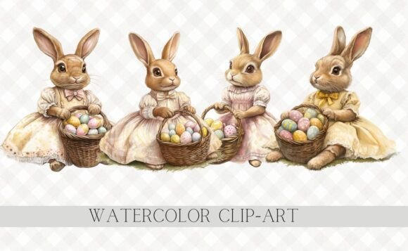 Download Cute Easter Eggs Retro Rabbit Clipart - Egg Collection
