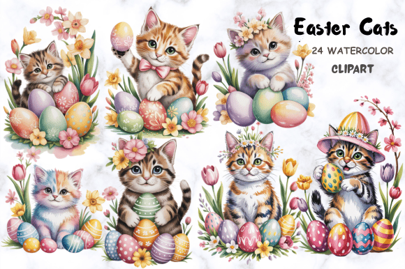 Download Watercolor Easter Cats Clipart - Watercolor easter Collection