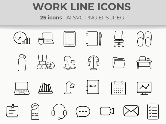 Download Work from Home Line Icons Online Busines - Icons Collection