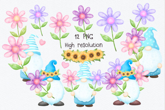 Download Cute Gnome Set with Flowers V.1 - Premium Resources