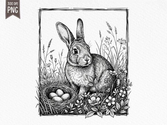 Download Hand Drawn Easter Bunny with Eggs PNG - Egg Collection