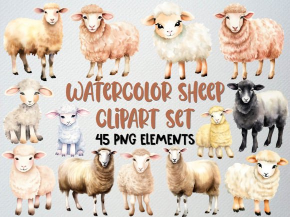 Download Watercolor Sheep Clipart Set, Lamb Png - Watercolor sheep clipart Collection