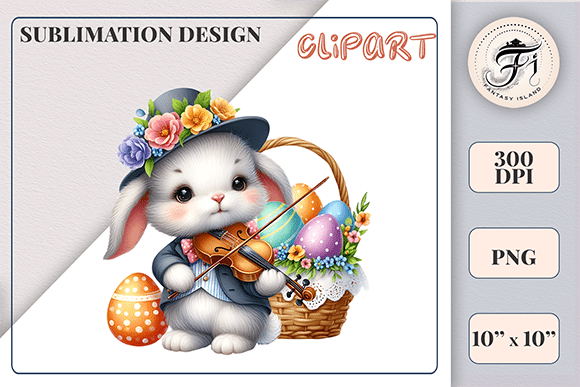 Download Cute Bunny with Violin and Easter Eggs - Egg Collection